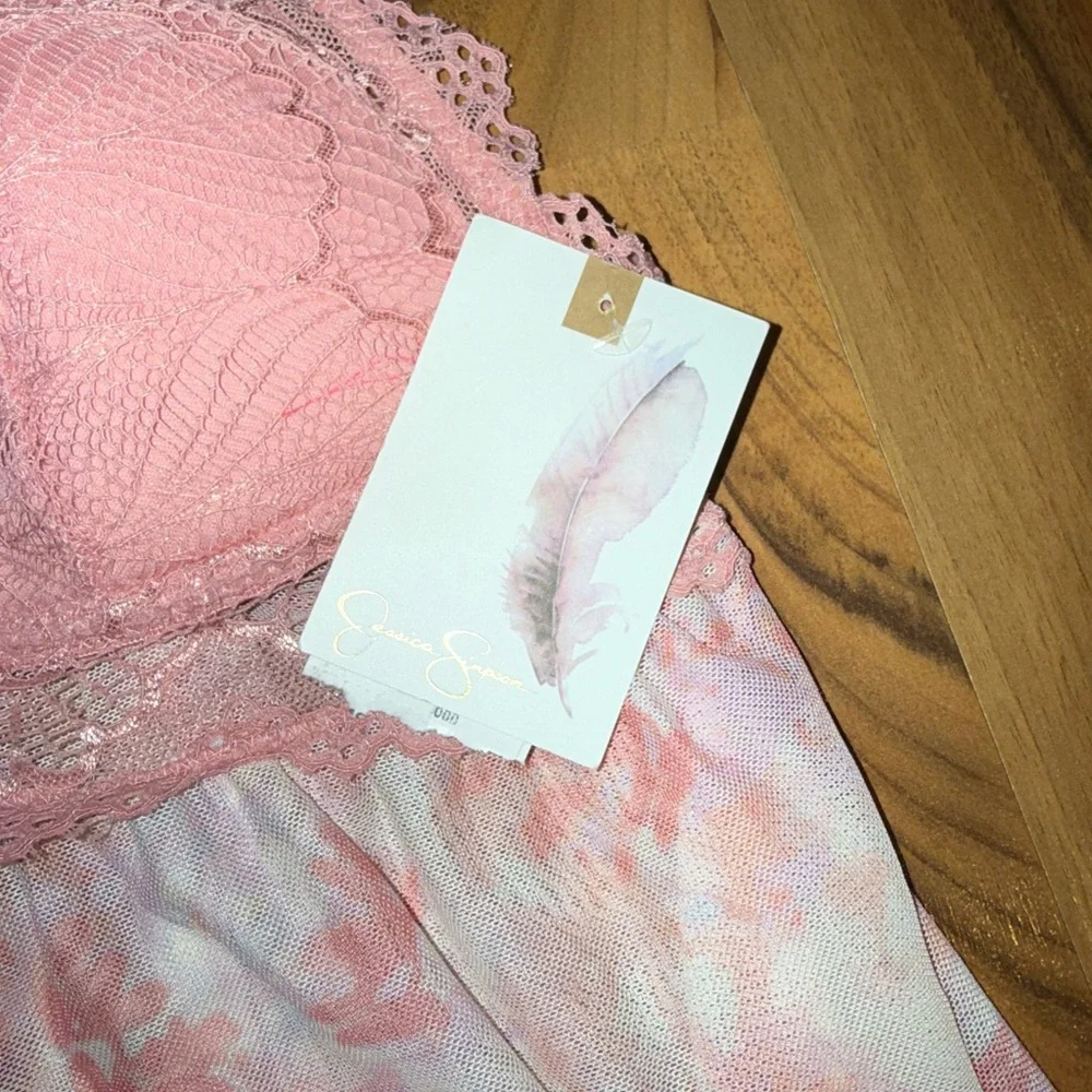 Jessica Simpson Teddy sheer nightgown and thong set‎ lace NWT size MED
